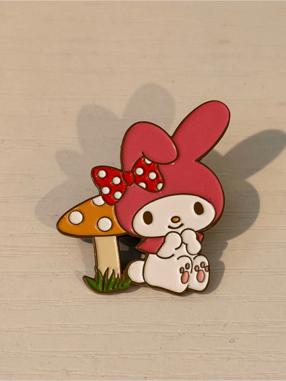 My Melody Enamel Pin with Mushroom - Pink & White
